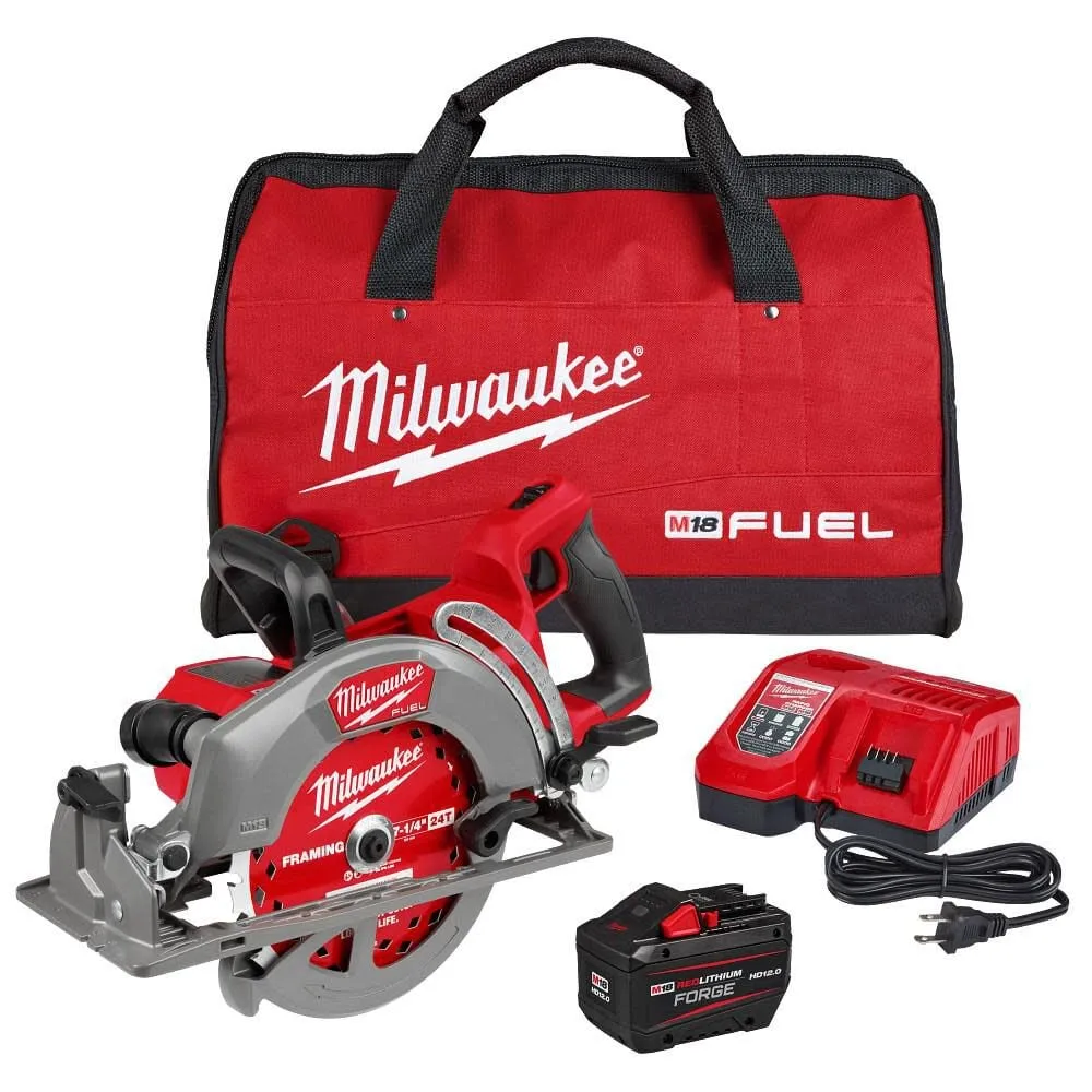 Milwaukee M18 FUEL 18V Lithium-Ion Cordless 7-1/4 in. Rear Handle Circular Saw Kit with FORGE 12.0 Ah Battery and Rapid Charger