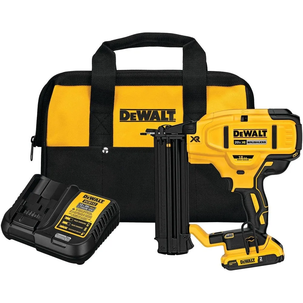 DEWALT 20V MAX XR Lithium-Ion 2-1/8 in. 18-Gauge Electric Cordless Brad Nailer Kit w/ 2.0Ah Battery, Charger and Contractor Bag