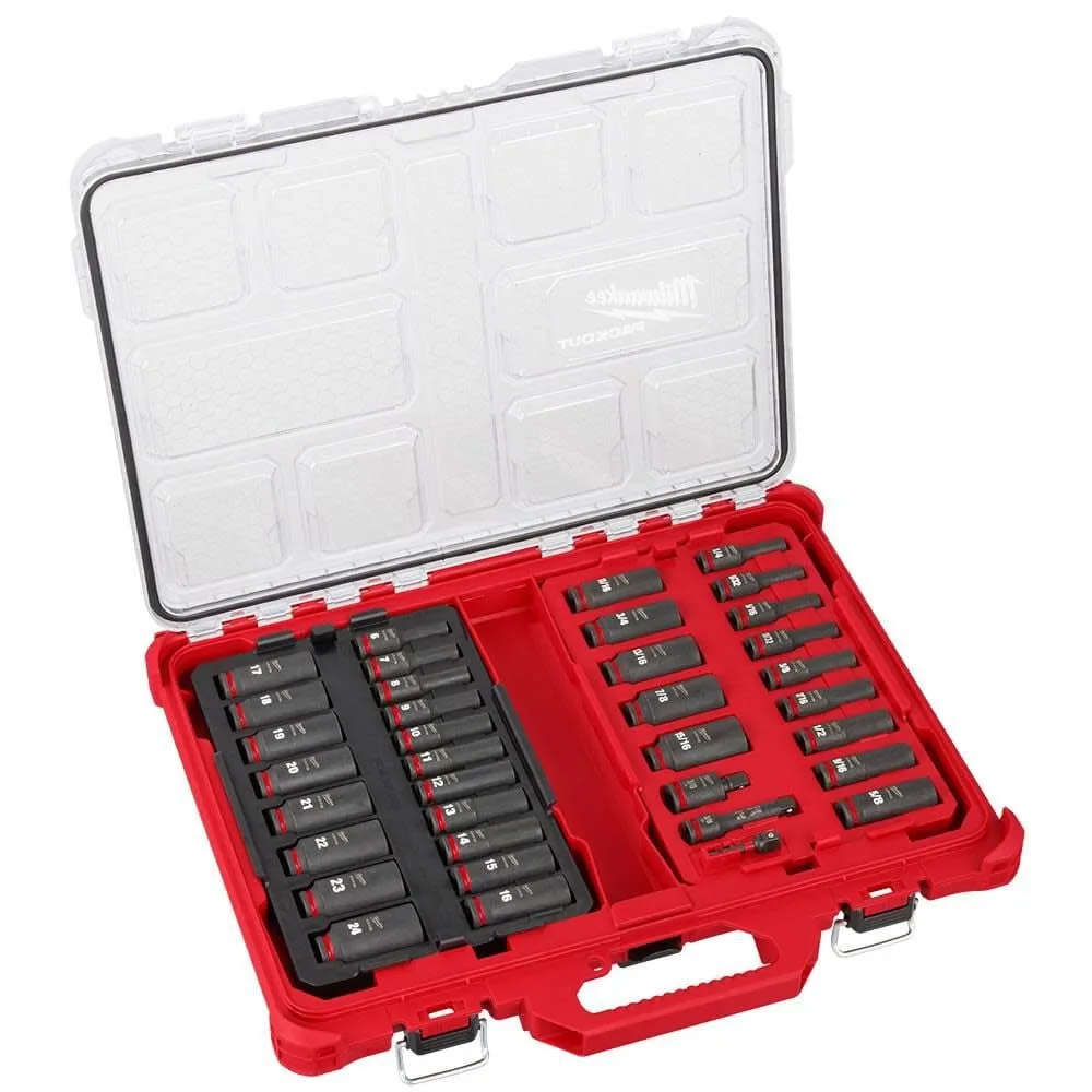 Milwaukee SHOCKWAVE Impact-Duty 3/8 in. Drive Metric and SAE Deep Well Impact PACKOUT Socket Set (36-Piece)