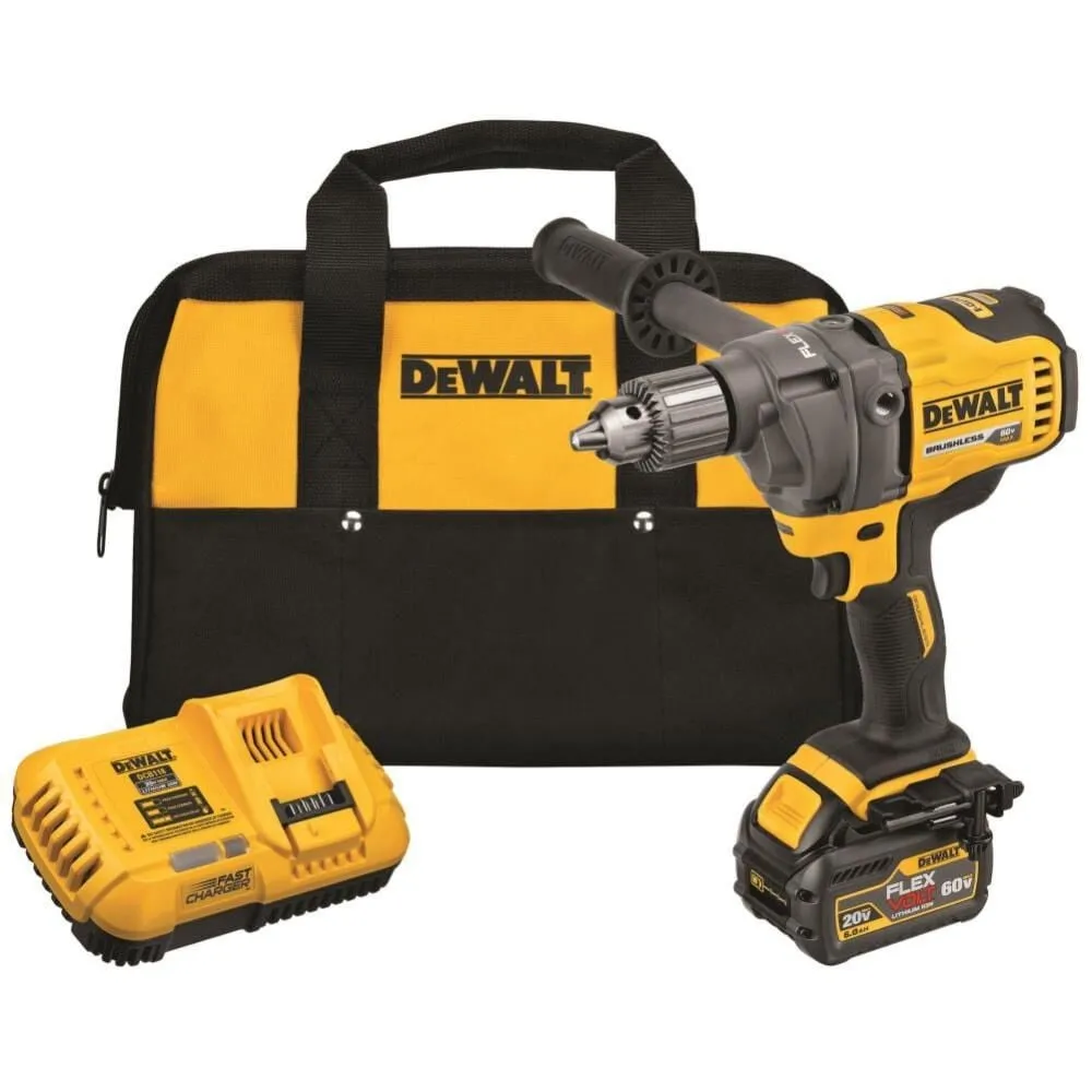 DEWALT FLEXVOLT 60V MAX Cordless Brushless 1/2 in. Concrete Mud Mixer/Drill with E-Clutch and (1) FLEXVOLT 6.0Ah Battery