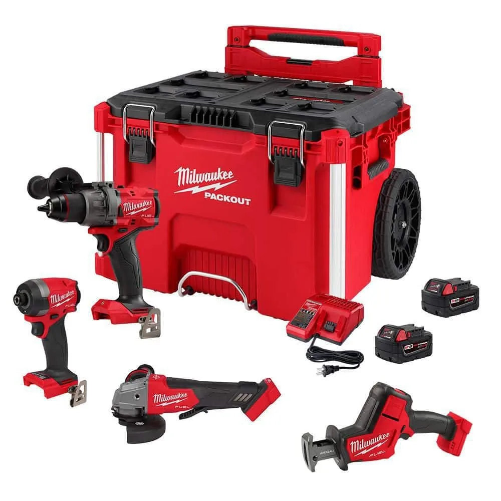 Milwaukee M18 FUEL 18V Lithium-Ion Brushless Cordless Combo Kit w/ (2) 5.0 Ah Battery, Charger, & PACKOUT Tool Box (4-Tool)