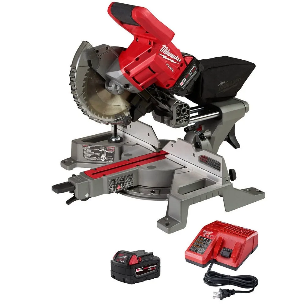 Milwaukee M18 FUEL 18V Lithium-Ion Brushless Cordless 7-1/4 in. Dual Bevel Sliding Compound Miter Saw Kit w/One 5.0Ah Battery
