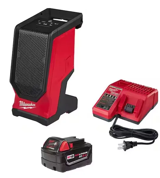 Milwaukee M18 18V Lithium-Ion Cordless Wireless Bluetooth Jobsite Speaker with 3.0 Ah Battery and Charger Starter Kit