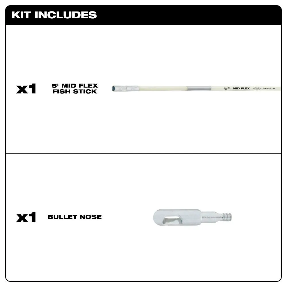 Milwaukee 5 ft. Mid Flex Fiberglass Fish Stick Kit with Bullet Nose Tip