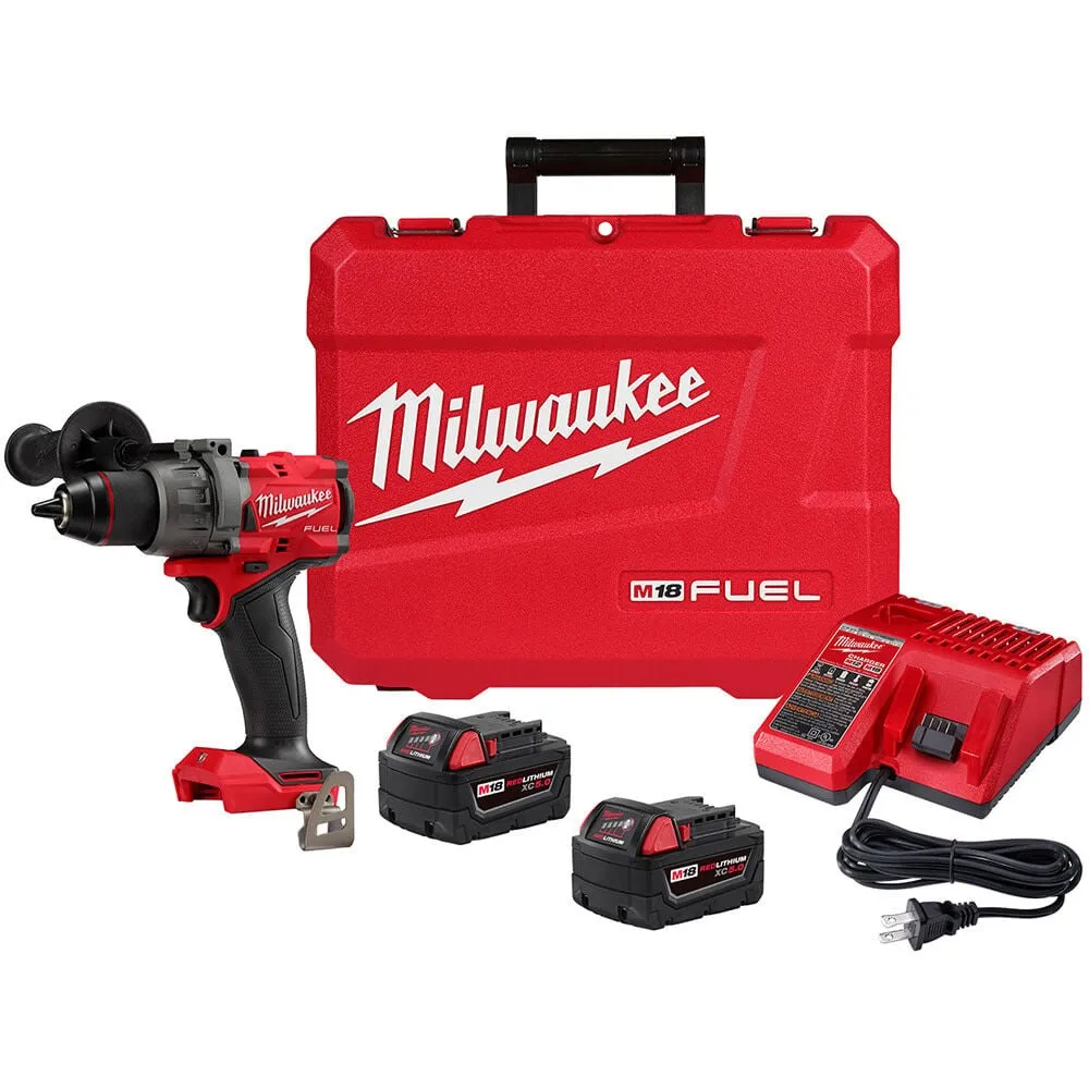 Milwaukee M18 FUEL 18V Lithium-Ion Brushless Cordless 1/2 in. Drill/Driver Kit W/(2) 5.0Ah Batteries, Charger, and Hard Case