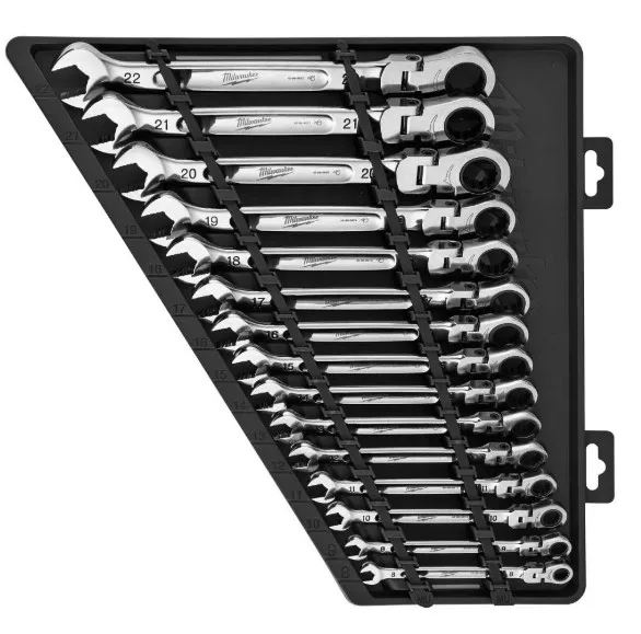 Milwaukee 144-Position Flex-Head Ratcheting Combination Wrench Set Metric (15-Piece)