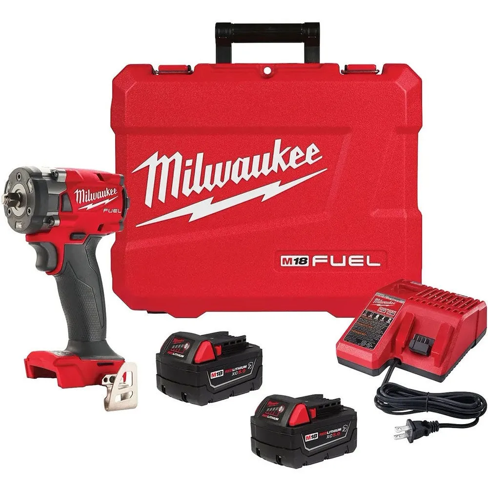 Milwaukee M18 FUEL 18V Lithium-Ion Brushless Cordless 3/8 in. Compact Impact Wrench with Friction Ring Kit, Resistant Batteries