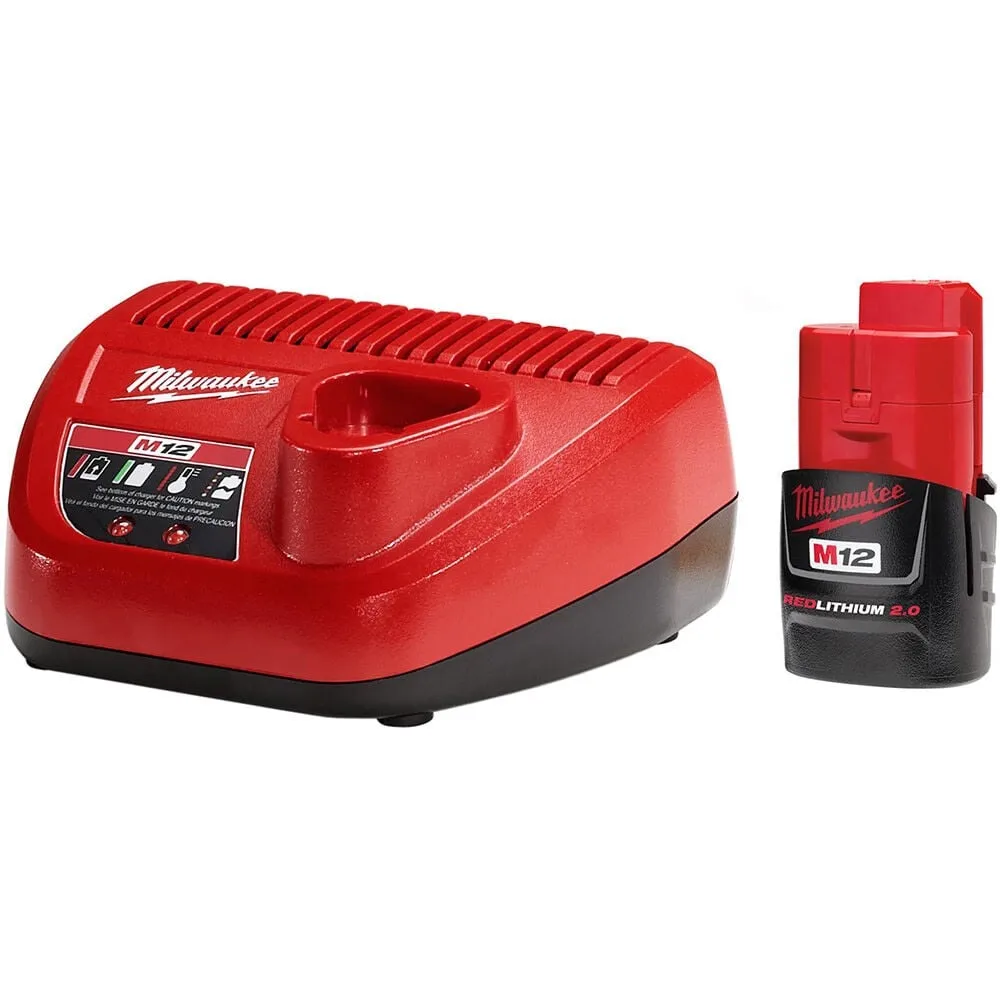 Milwaukee M12 12-Volt Lithium-Ion Compact Battery Pack 2.0Ah and Charger Starter Kit