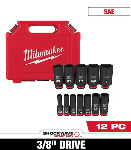 Milwaukee SHOCKWAVE 3/8 in. Drive Deep Well 6 Point Impact Socket Set (12-Piece)