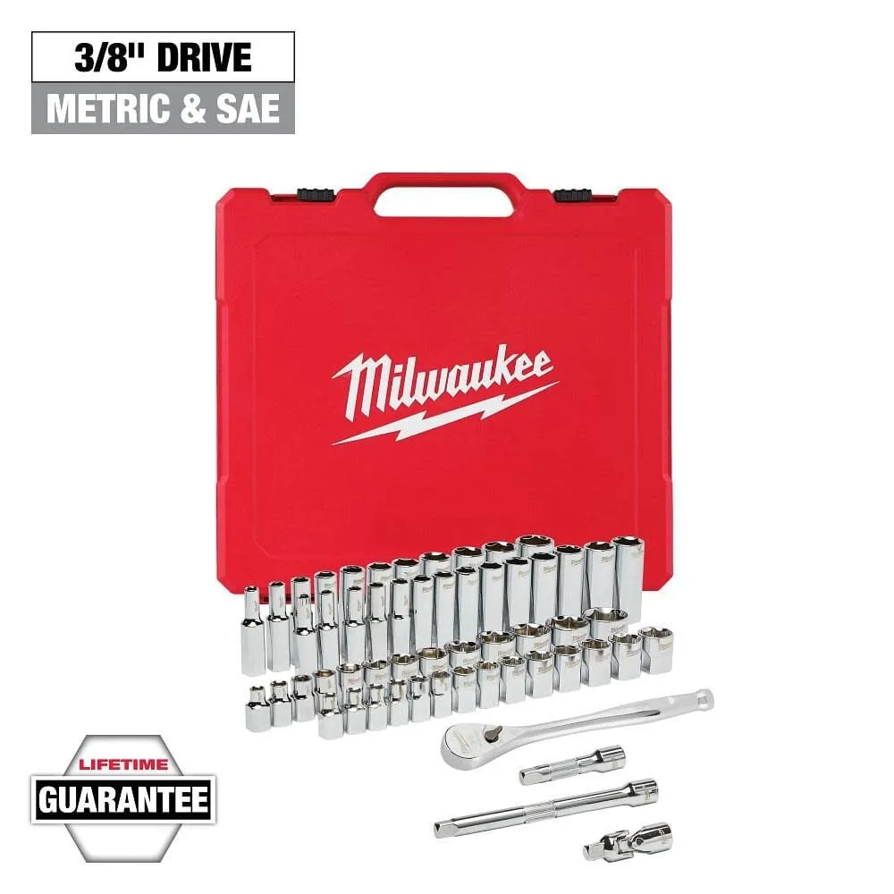 Milwaukee 3/8 in. Drive SAE/Metric Ratchet and Socket Mechanics Tool Set (56-Piece)