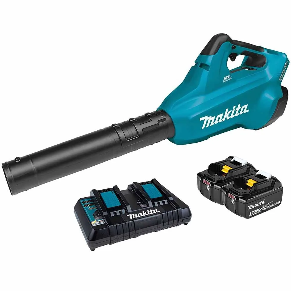Makita 120 MPH 473 CFM 18V X2 (36V) LXT Lithium-Ion Brushless Cordless Leaf Blower Kit with 2 Batteries 5.0Ah and Charger