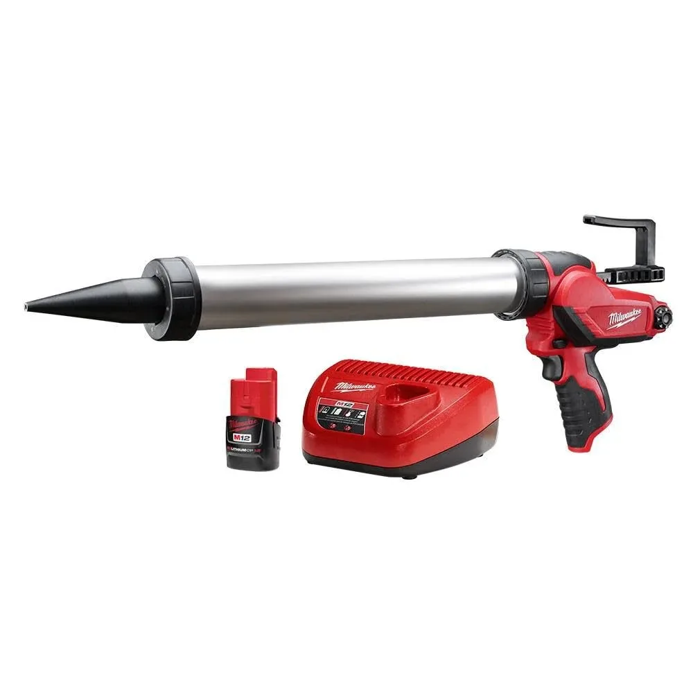 Milwaukee M12 12V Lithium-ion Cordless 20 oz. Aluminum Barrel Adhesive and Caulk Gun Kit with (1) 1.5Ah Battery & Charger