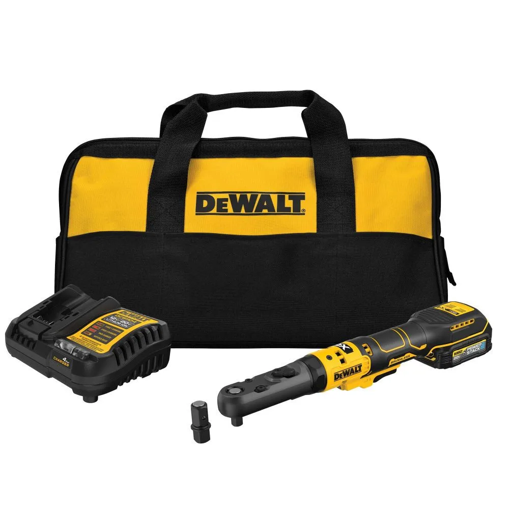 DEWALT 20-Volt Maximum Lithium-Ion 3/8 in. and 1/2 in. Cordless Ratchet Kit with 1.7 Ah Battery, Charger and Bag
