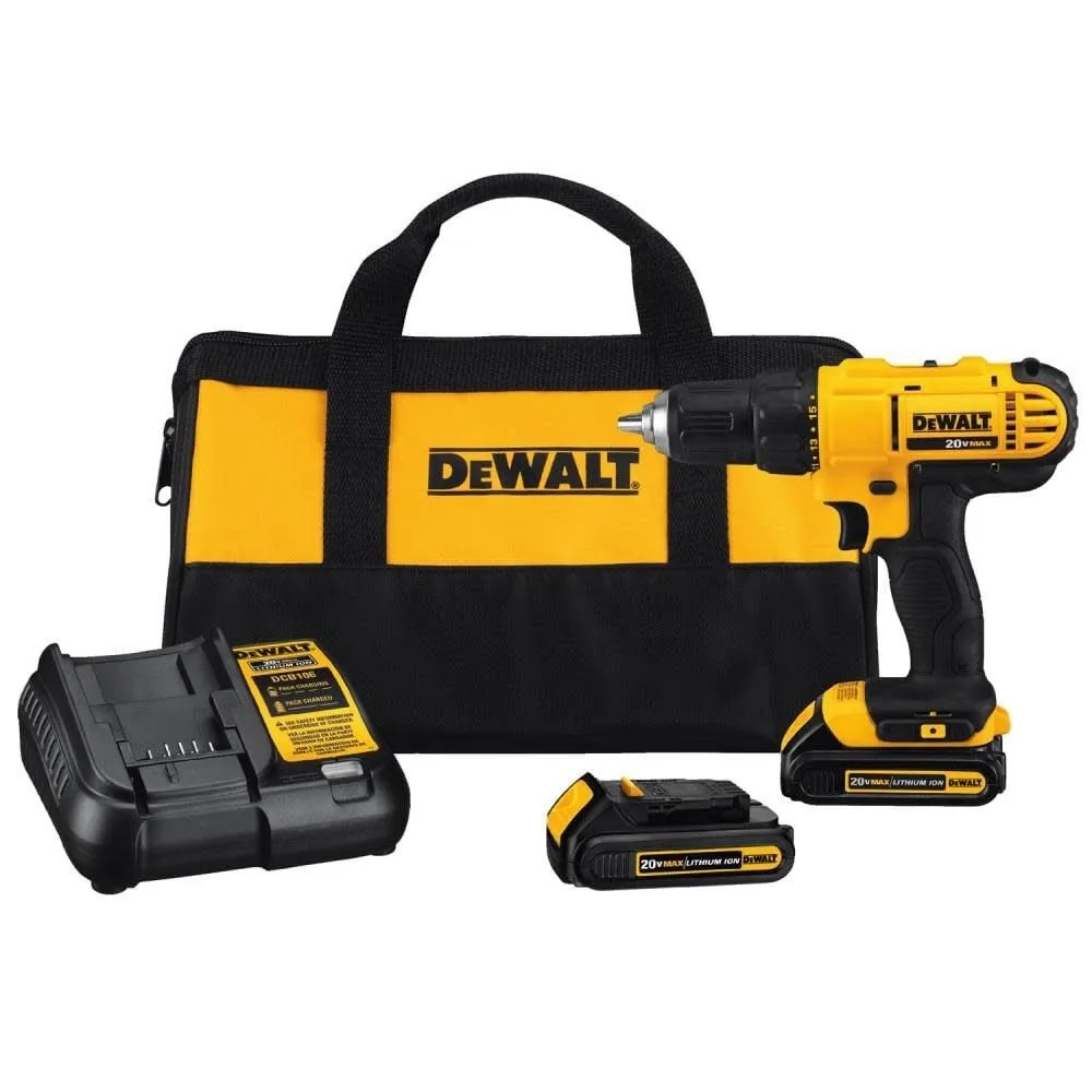 DEWALT 20V MAX Cordless 1/2 in. Drill/Driver, (2) 20V 1.3Ah Batteries, Charger and Bag