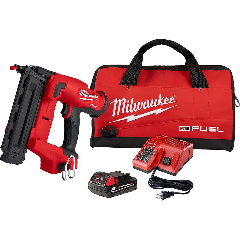 Milwaukee M18 FUEL GEN II 18-Volt 18-Gauge Lithium-Ion Brushless Cordless Brad Nailer Kit with One 2.0 Ah Battery, Charger and Bag