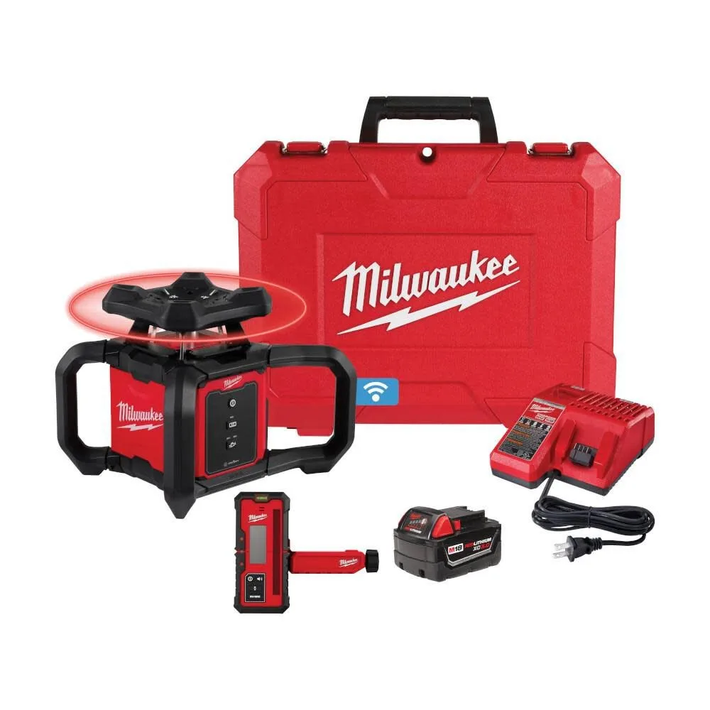 Milwaukee M18 2000 ft. Red Exterior Rotary Laser Level Kit with Receiver and Receiver Clamp