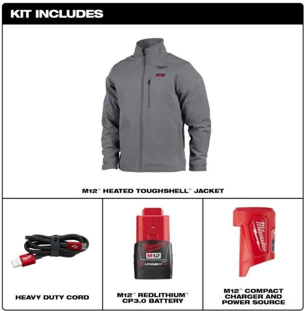 Milwaukee Men's 2X-Large M12 12V Lithium-Ion Cordless TOUGHSHELL Gray Heated Jacket with (1) 3.0 Ah Battery and Charger 3