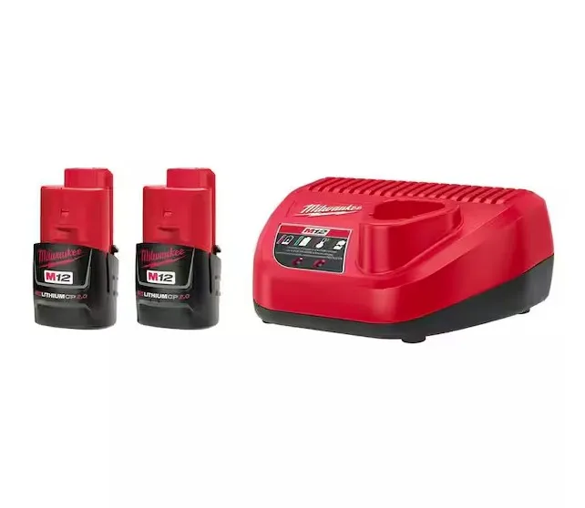 Milwaukee M12 12V Lithium-Ion Compact 2.0 Ah Battery Pack (2-Pack) Starter Kit with Charger