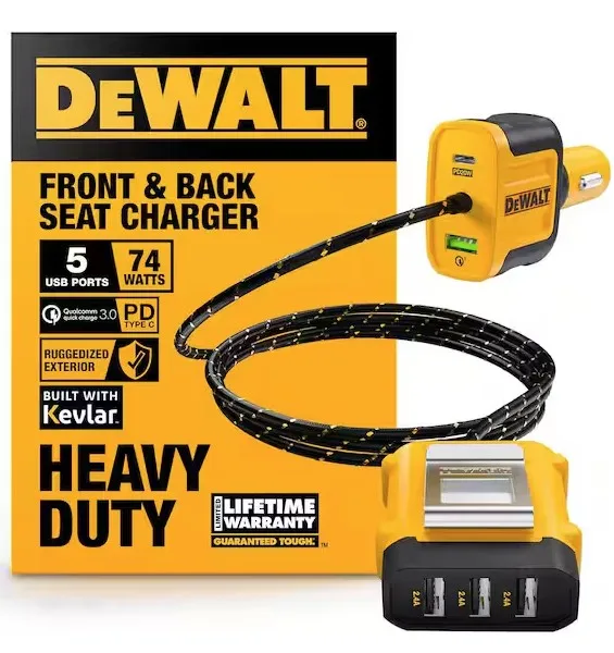 DEWALT 5-Port Front and Back Seat Mobile USB PD Charger