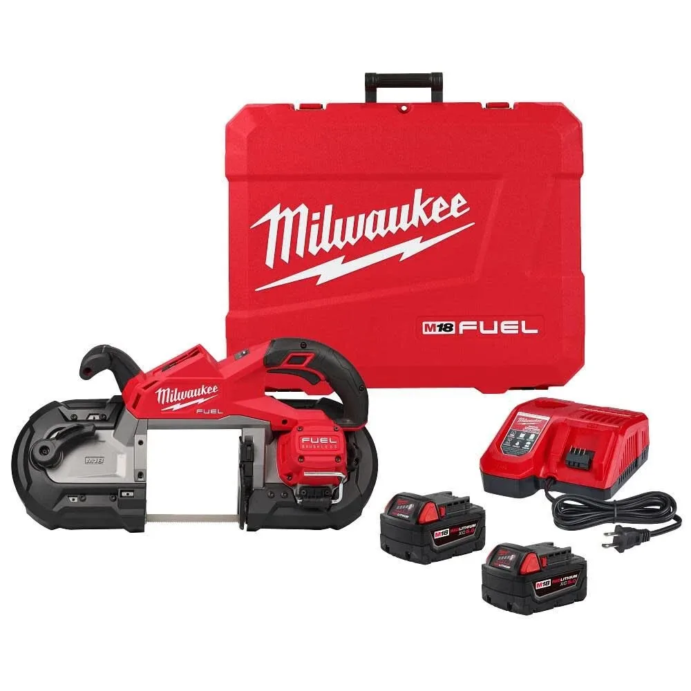 Milwaukee M18 FUEL 18V Lithium-Ion Brushless Cordless Deep Cut Band Saw with (2) M18 REDLITHIUM XC5.0 Battery and Rapid Charger