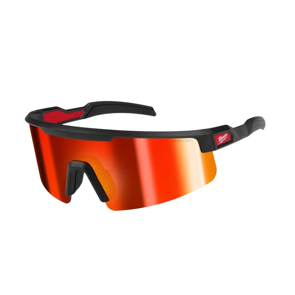 Milwaukee Safety Glasses with Red Wrap Around Mirrored Anti-Scratch Lenses