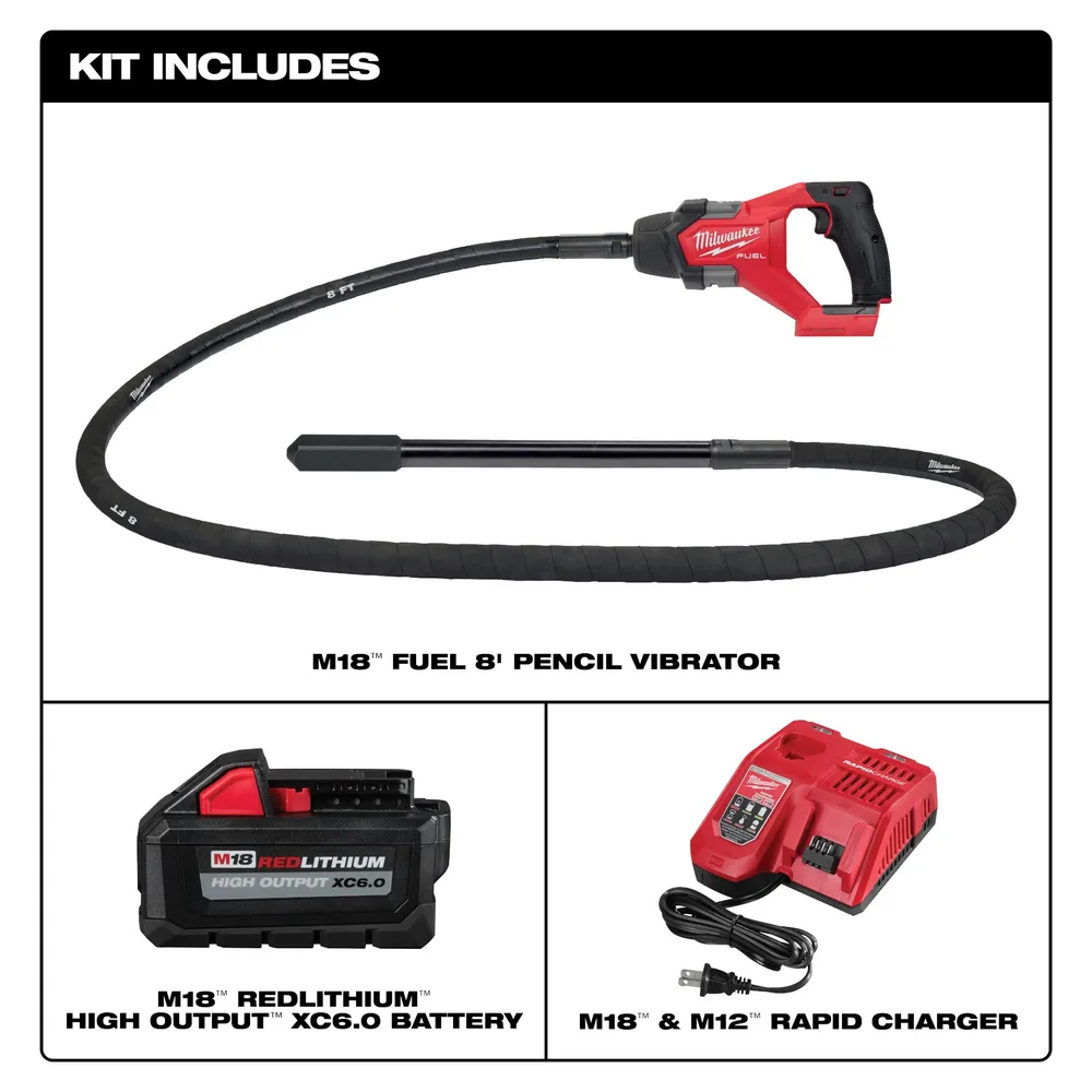 Milwaukee M18 FUEL 18V Lithium-Ion Brushless Cordless 8 ft. Concrete Pencil Vibrator Kit with 6.0 Ah Battery and Charger 2