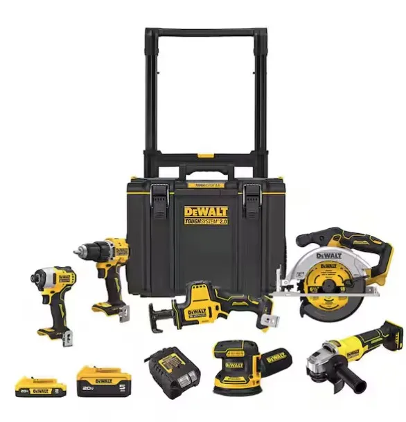DEWALT 20V Lithium-Ion Cordless 6-Tool Combo Kit with 5.0 Ah and 2.0 Ah Batteries, Charger and Tough System 2.0 Rolling Toolbox