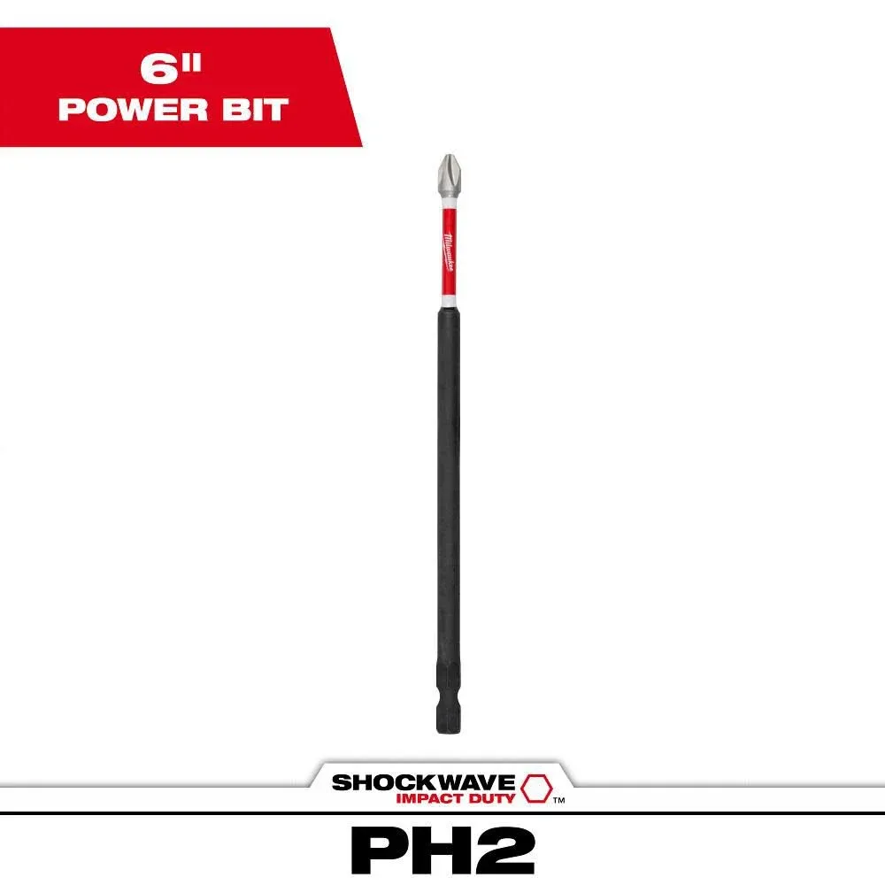 Milwaukee SHOCKWAVE Impact Duty 6 in. Phillips #2 Alloy Steel Screw Driver Bit (1-Pack)
