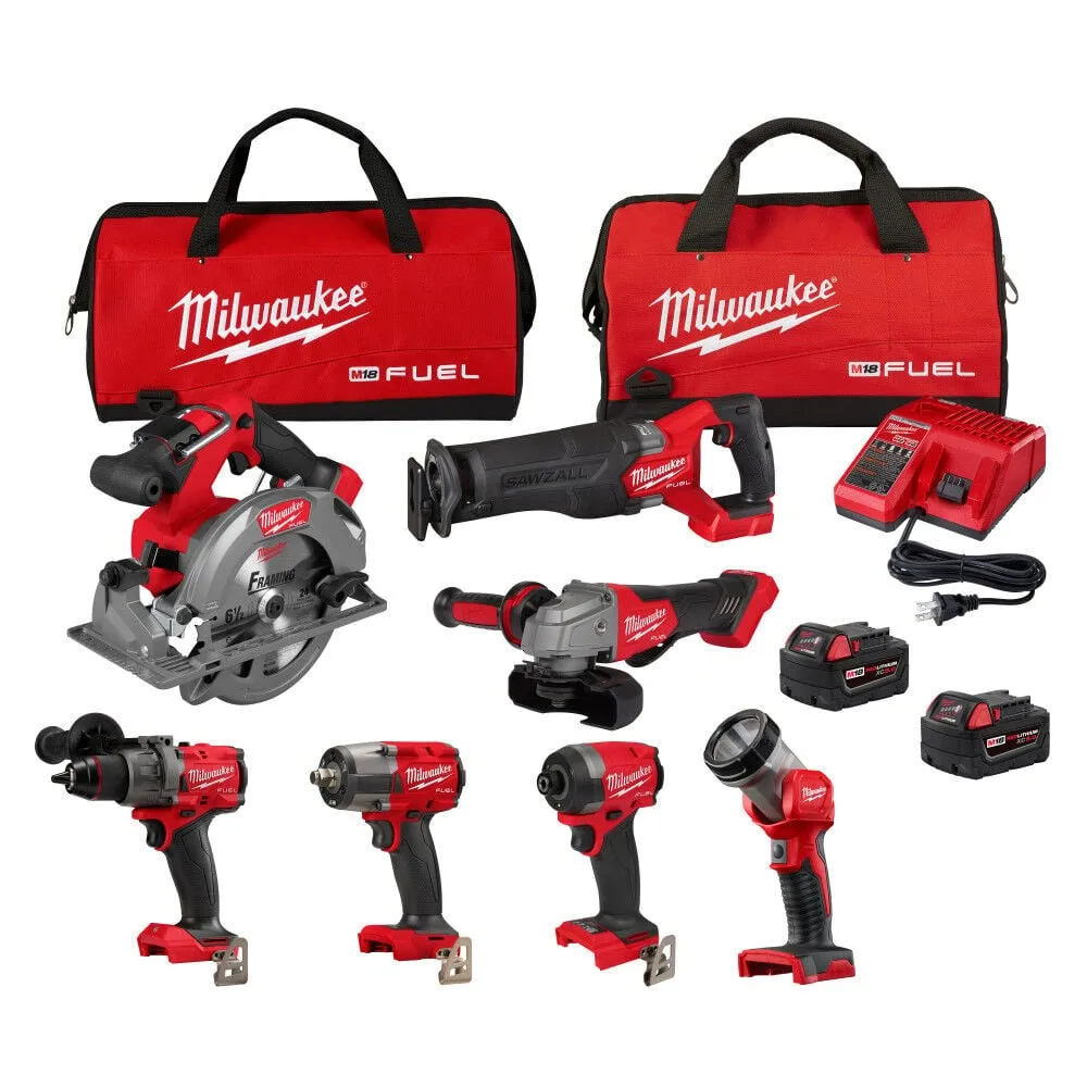 Milwaukee M18 FUEL 18V Lithium-Ion Brushless Cordless Combo Kit with Two 5.0 Ah Batteries, 1 Charger, 2 Tool Bags (7-Tool)