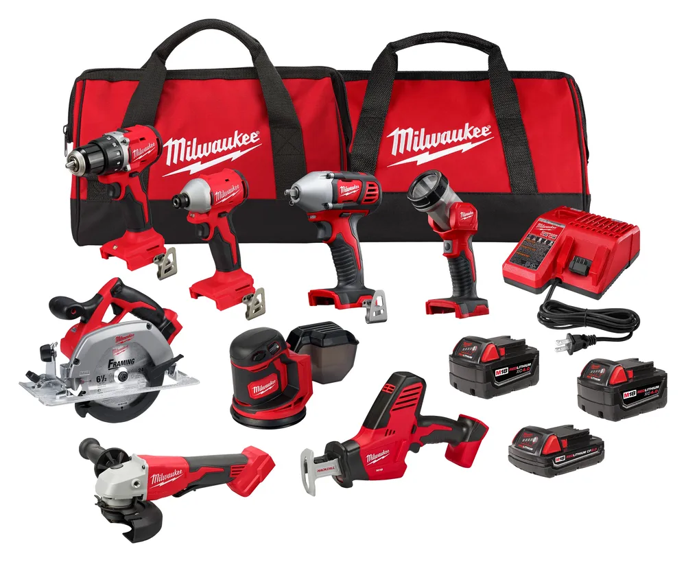 Milwaukee M18 18V Lithium-Ion Cordless Combo Kit (8-Tool) with (3) Batteries, Charger and Tool Bag