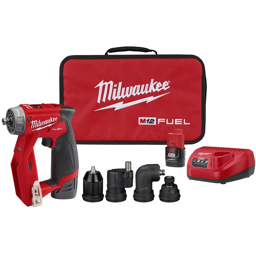 Milwaukee M12 FUEL 12V Lithium-Ion Brushless Cordless 4-in-1 Installation 3/8 in. Drill Driver Kit with 4-Tool Heads