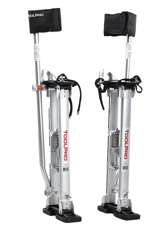 Toolpro Adjustable Stilts, 225 lb, 24 in Min H, 40 in Max H, Metal Strap, Aluminum
