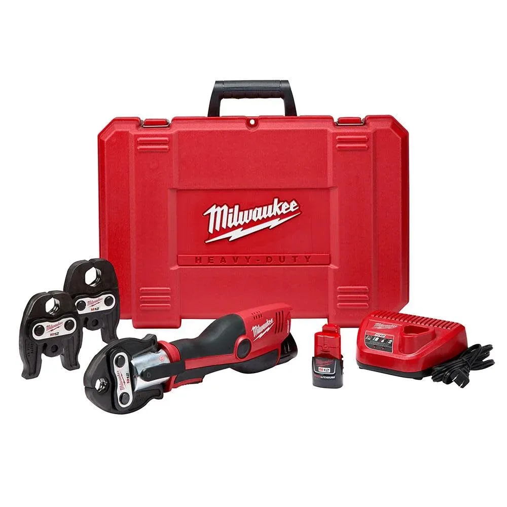Milwaukee M12 12-Volt Lithium-Ion Force Logic Cordless Press Tool Kit (3 Jaws Included) with Two 1.5 Ah Battery and Hard Case