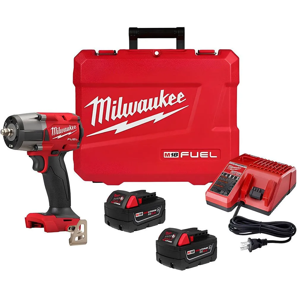 Milwaukee M18 FUEL 18V Lithium-Ion Brushless Cordless 3/8 in. Mid-Torque Impact Wrench with Friction Ring Kit, Resistant Batteries