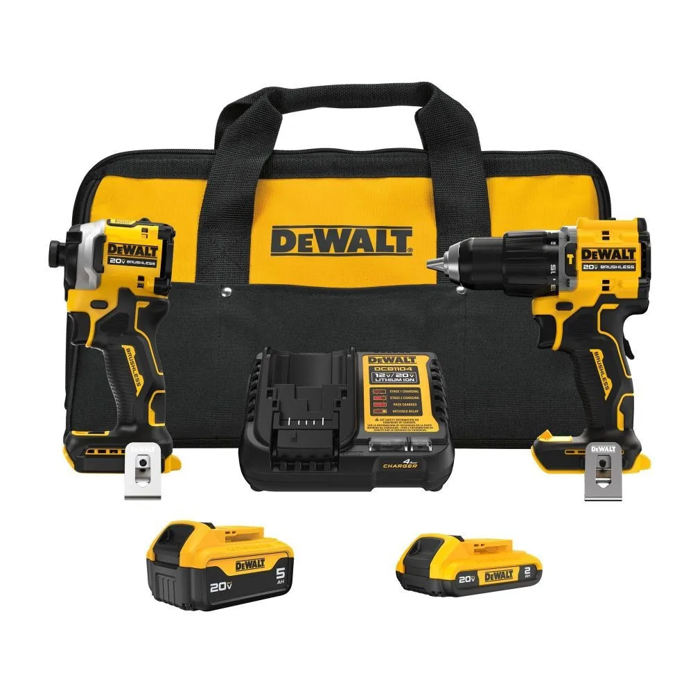 DEWALT ATOMIC 20V MAX Lithium-Ion Cordless 2-Tool Combo Kit with 5.0 Ah and 2.0 Ah Batteries, Charger and Kit Bag