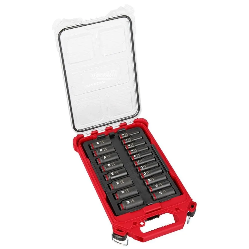 Milwaukee SHOCKWAVE Impact-Duty 3/8 in. Drive Metric Deep Well Impact PACKOUT Socket Set (19-Piece)