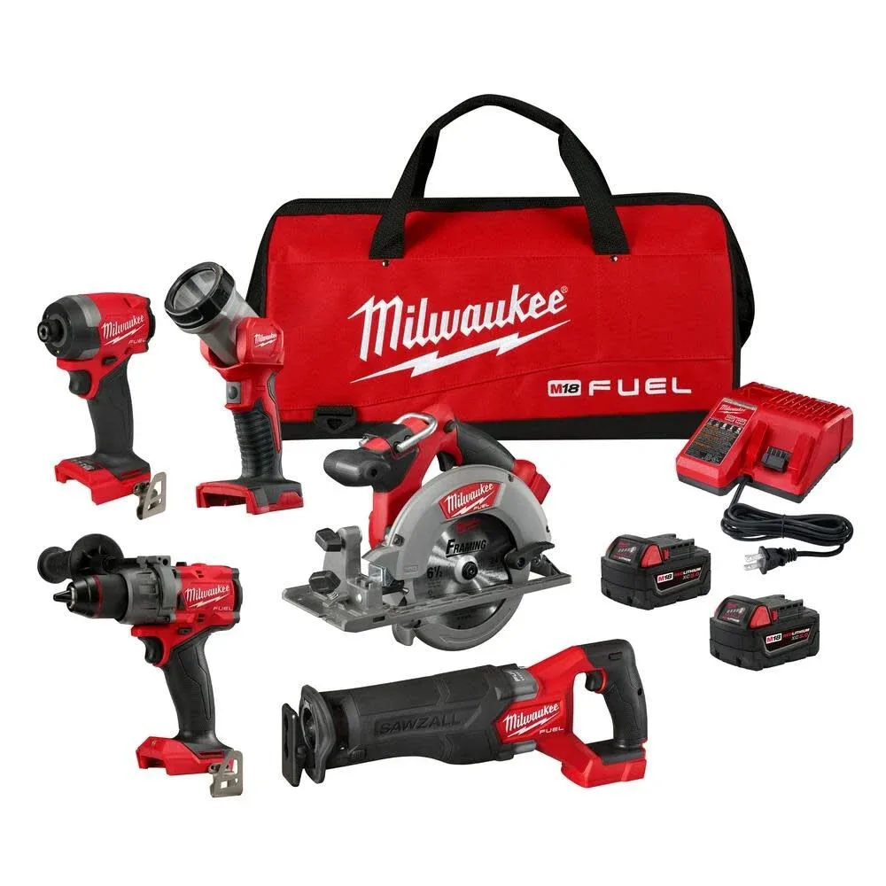 Milwaukee M18 FUEL 18V Lithium-Ion Brushless Cordless Combo Kit (5-Tool) with Two 5.0 Ah Batteries, 1 Charger 1 Tool Bag