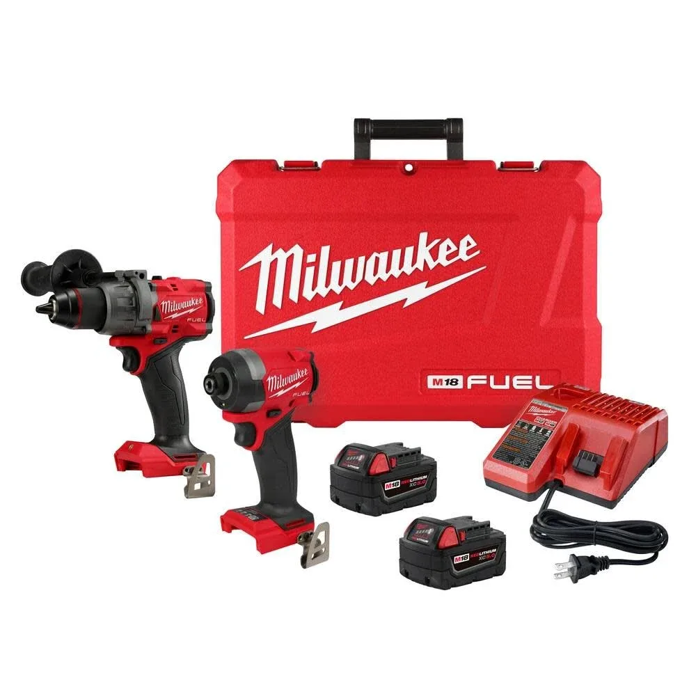 Milwaukee M18 FUEL 18V Lithium-Ion Brushless Cordless Hammer Drill and Impact Driver Combo Kit (2-Tool) with 2 Batteries