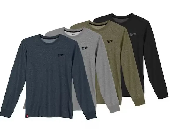 Milwaukee Men's Medium Multi-Color Cotton/Polyester Hybrid Long-Sleeve Pocket T-Shirt (4-Pack)