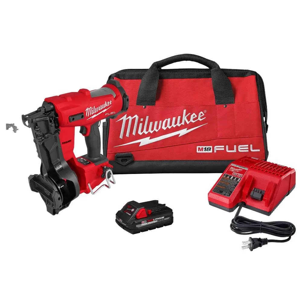 Milwaukee M18 FUEL 18-Volt Lithium-Ion Brushless Cordless Coil Roofing Nailer Combo Kit with (1) 3.0 Ah Battery, Charger and Bag