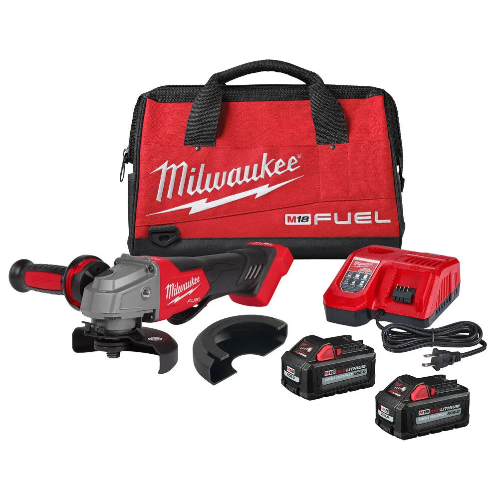 Milwaukee M18 FUEL 18V Lithium-Ion Brushless Cordless 4-1/2 in./5 in. Grinder, Paddle Switch Kit with Two 6.0 Ah Batteries
