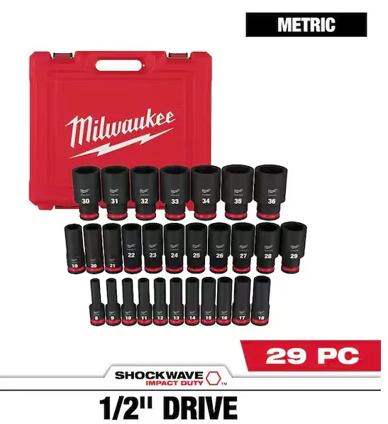 Milwaukee SHOCKWAVE 1/2 in. Drive Metric 6 Point Impact Socket Set (29-Piece)