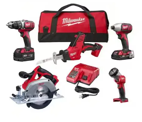 Milwaukee M18 18V Lithium-Ion Cordless Combo Kit (5-Tool) with (1) 3.0Ah and (1) 1.5Ah Battery, (1) Charger, (1) Tool Bag