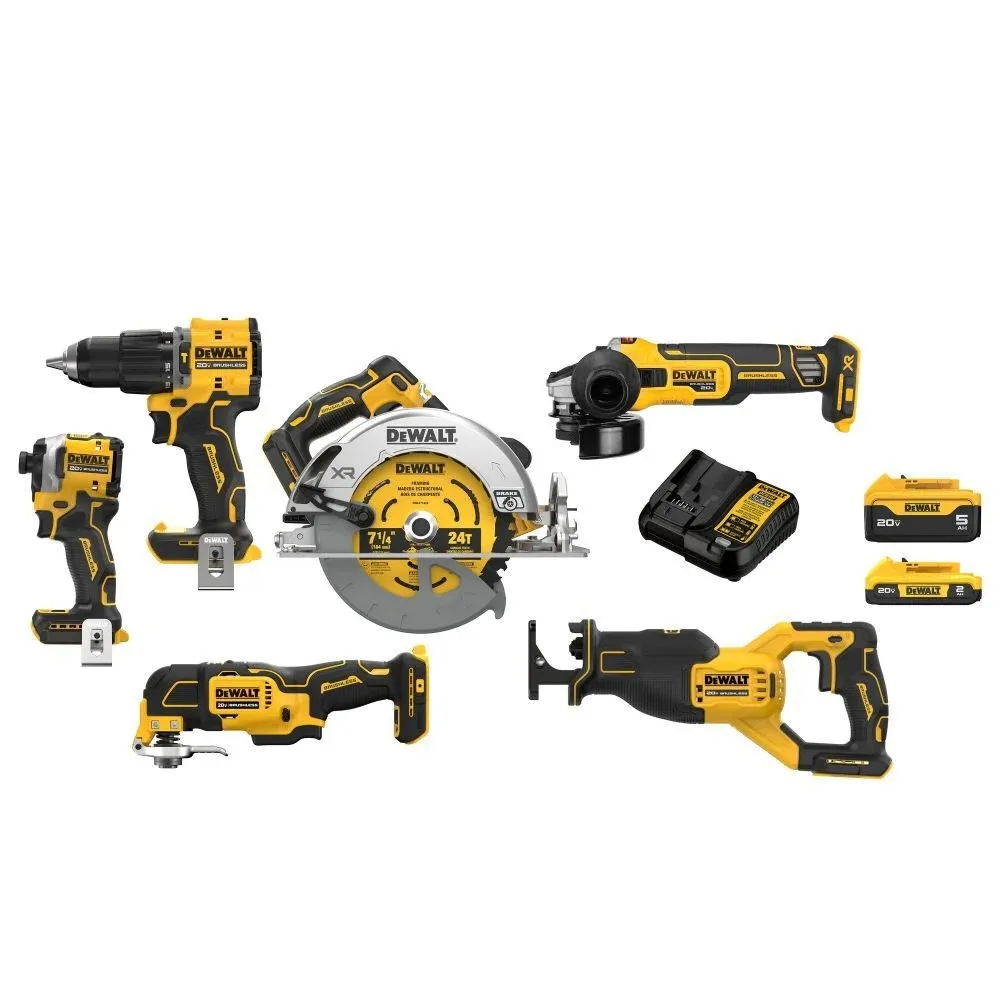 DEWALT 20V MAX Lithium-Ion Cordless 6-Tool Combo Kit with 5.0 Ah and 2.0 Ah Batteries and Charger