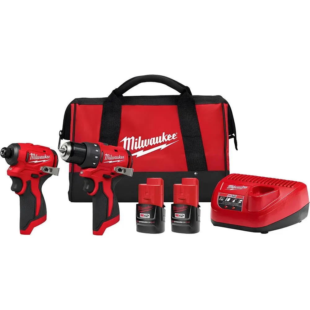 Milwaukee M12 12-Volt Lithium-Ion Brushless Cordless Subcompact Drill and Impact Driver Combo Kit w/2 Batteries and Bag (2-Tool)