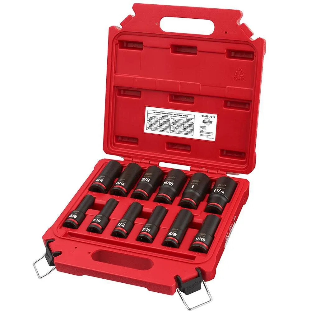 Milwaukee SHOCKWAVE 1/2 in. Drive SAE Deep Well Impact Socket Set (12-Piece)