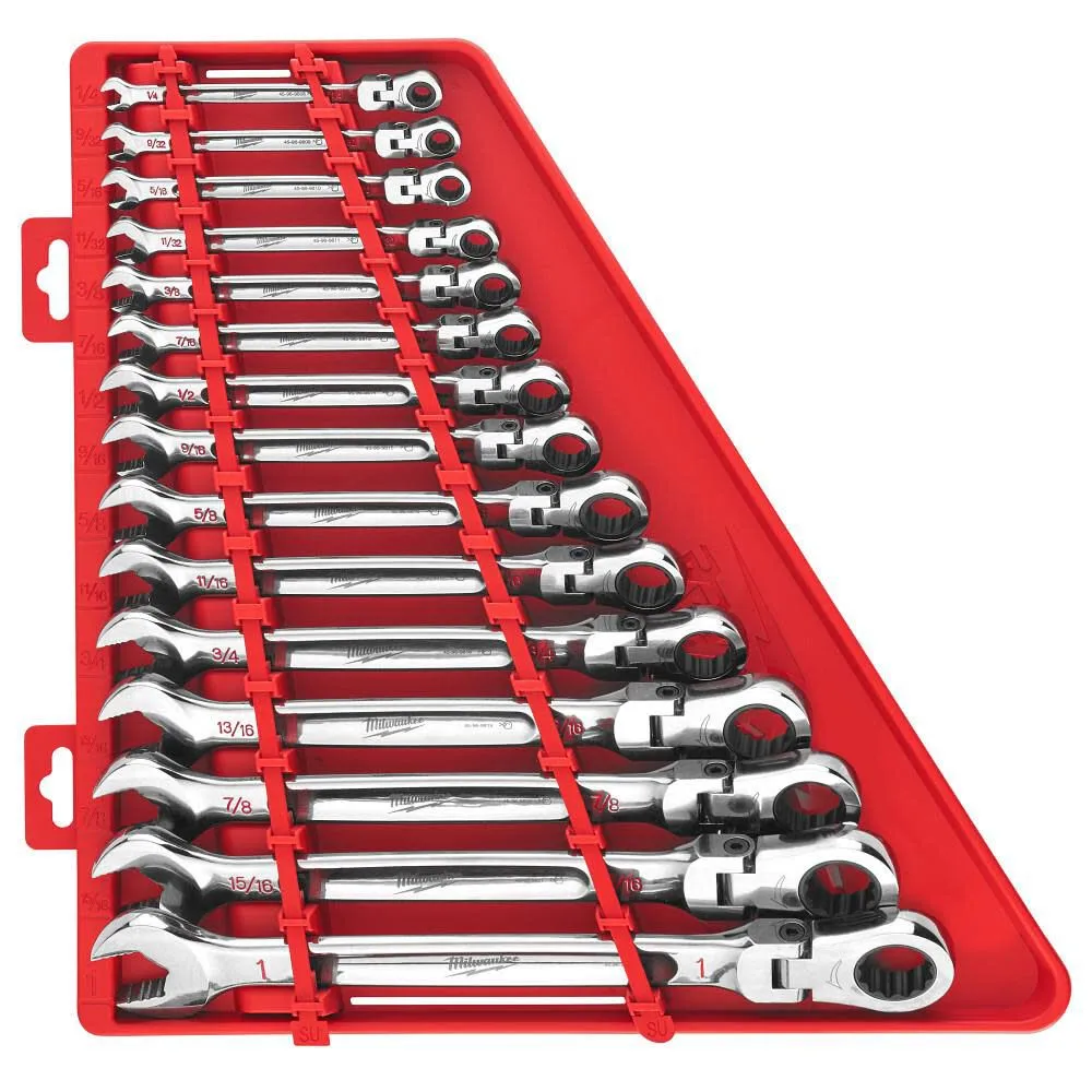 Milwaukee 144-Position Flex-Head Ratcheting Combination Wrench Set SAE (15-Piece)