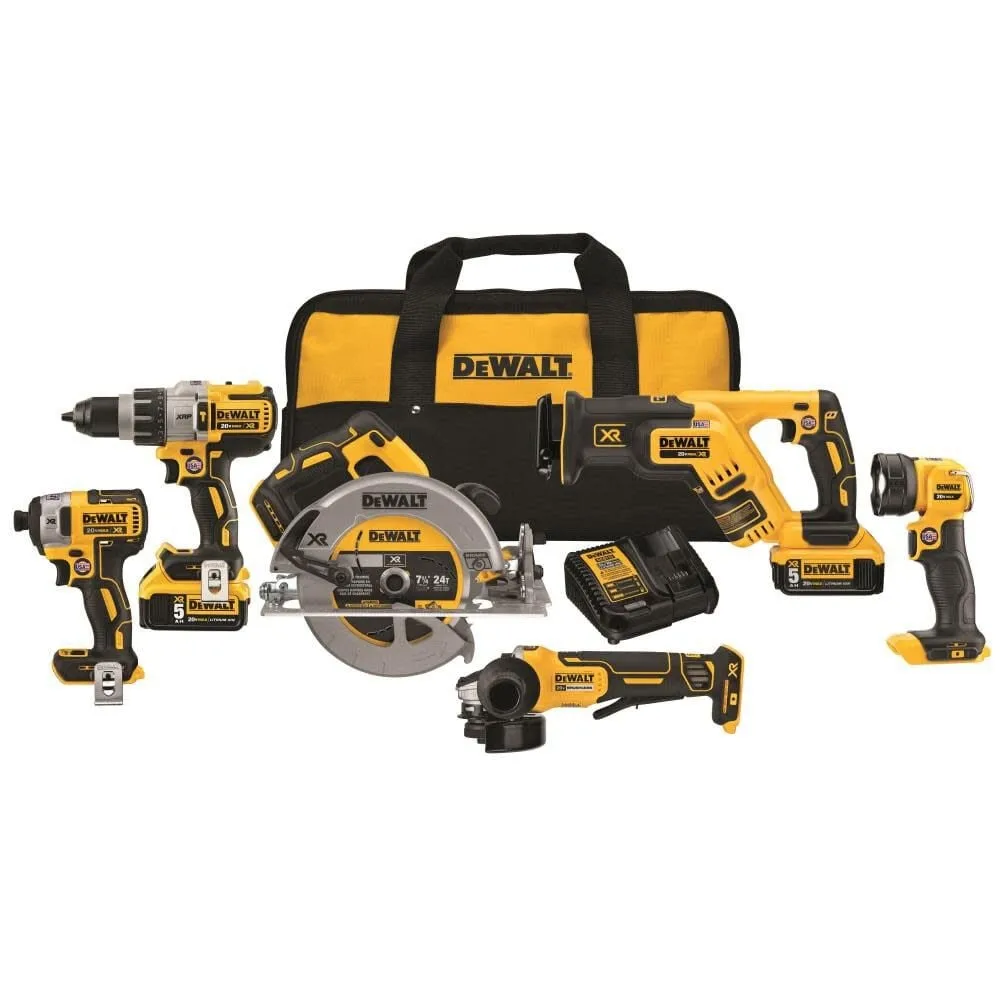 DEWALT 20V MAX Cordless 6 Tool Combo Kit with (2) 20V 5.0Ah Batteries and Charger